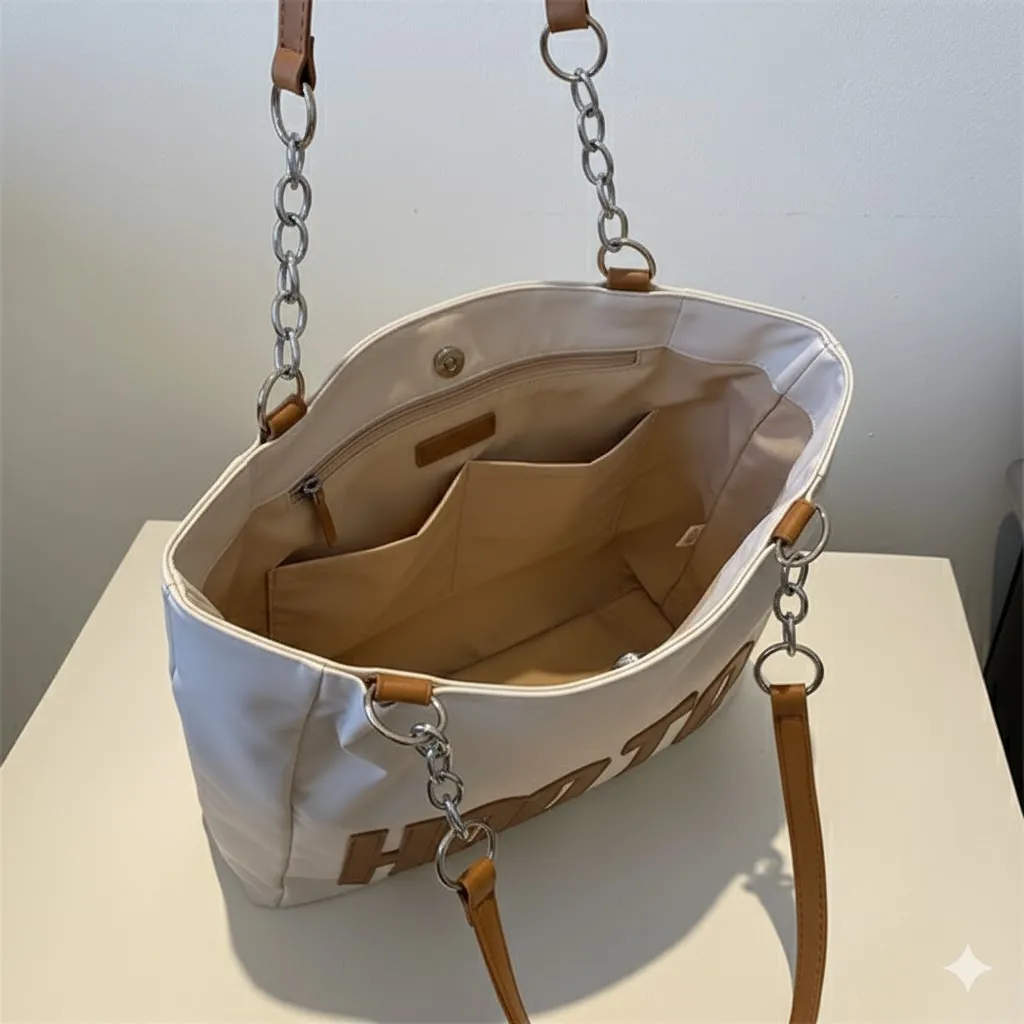 Modern Graphic Tote Bag with Chain Straps | Dorbe UAE