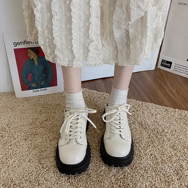 Stylish Synthetic Leather Lace-Up Boots