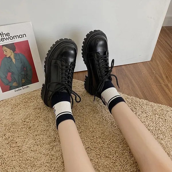 Stylish Synthetic Leather Lace-Up Boots