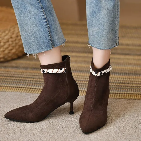 Elegant Pointed Toe Ankle Boots - Kitten Heel Shoes