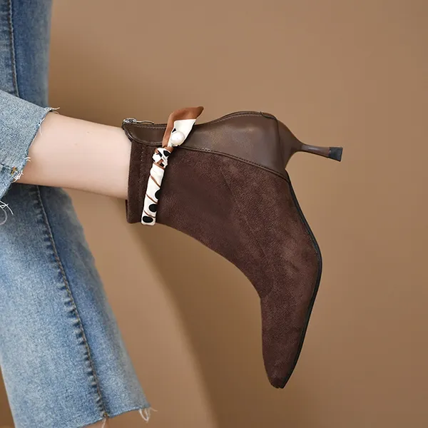 Elegant Pointed Toe Ankle Boots - Kitten Heel Shoes