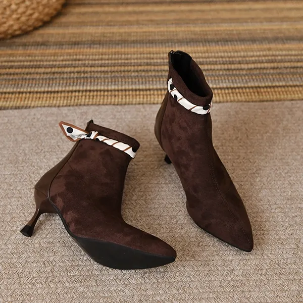 Elegant Pointed Toe Ankle Boots - Kitten Heel Shoes