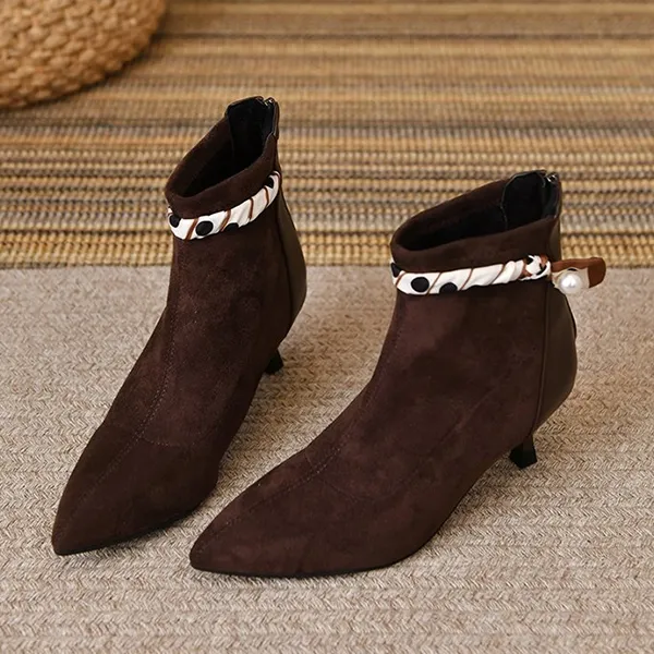 Elegant Pointed Toe Ankle Boots - Kitten Heel Shoes