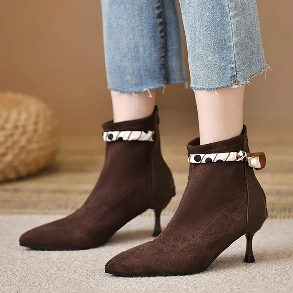 Elegant Pointed Toe Ankle Boots - Kitten Heel Shoes