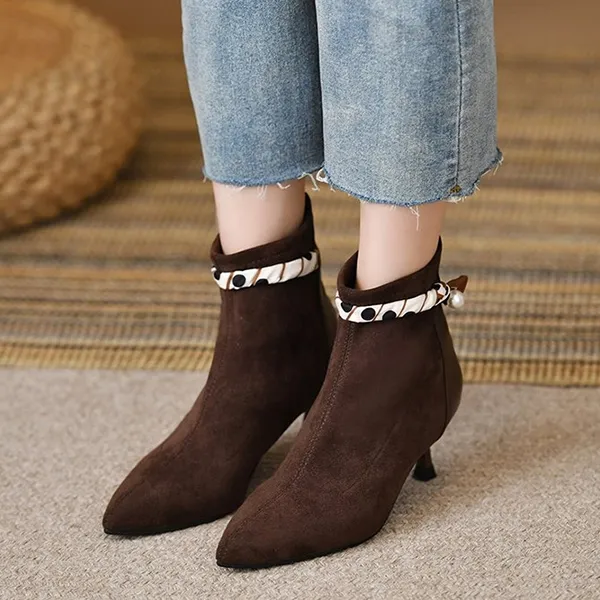 Elegant Pointed Toe Ankle Boots - Kitten Heel Shoes