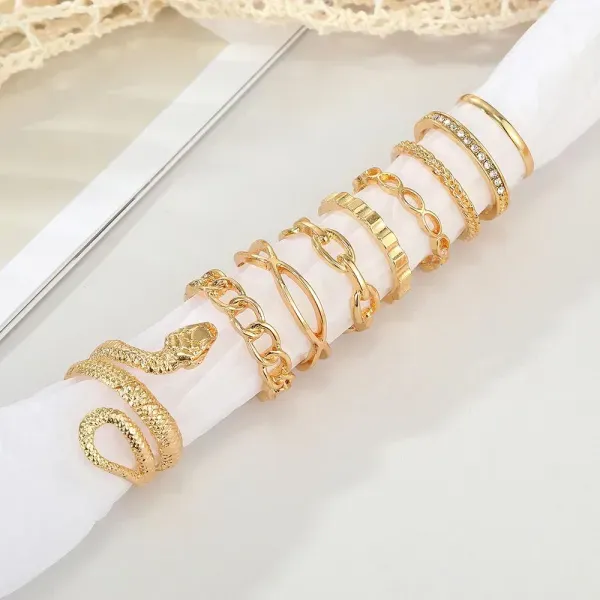 9 Piece Golden Serpent Crystal Ring Set
