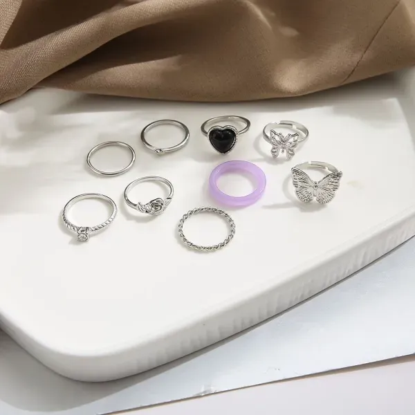 9 Piece Butterfly and Heart Rings Set