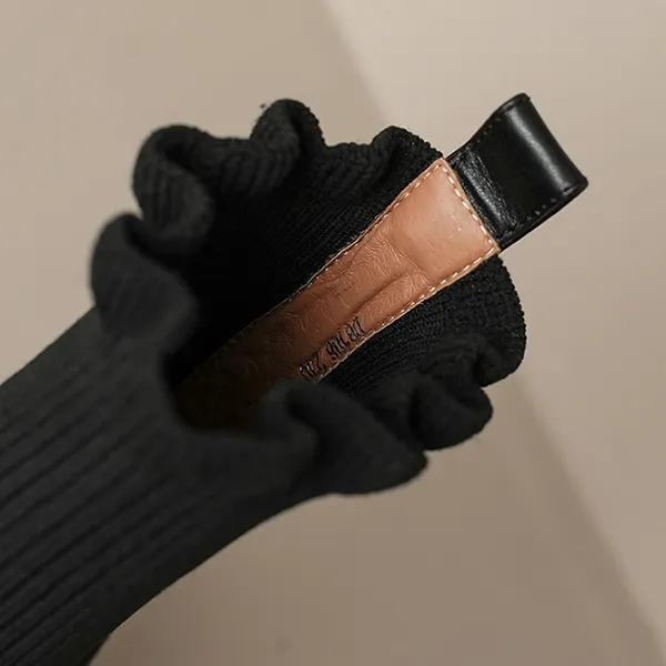 Women's Black Fashion Sock Boots with Pearl Chain