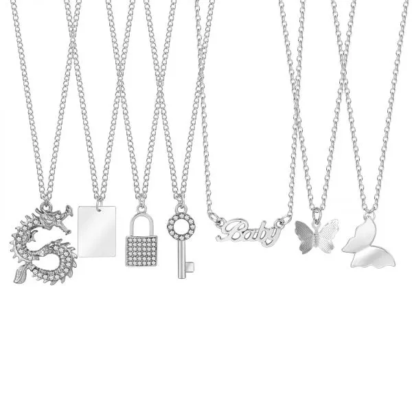 Vintage Silver Crystal Layered Necklace Set