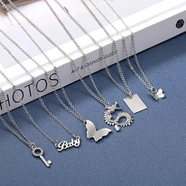 Vintage Silver Crystal Layered Necklace Set