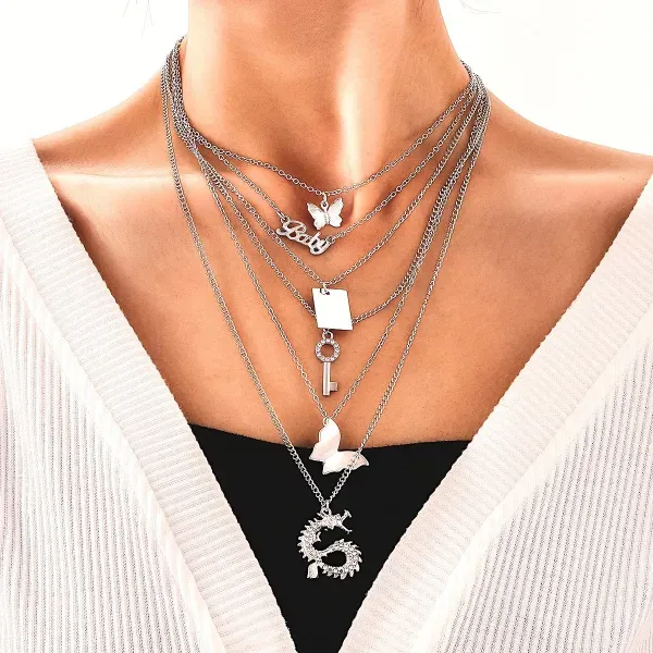 Vintage Silver Crystal Layered Necklace Set