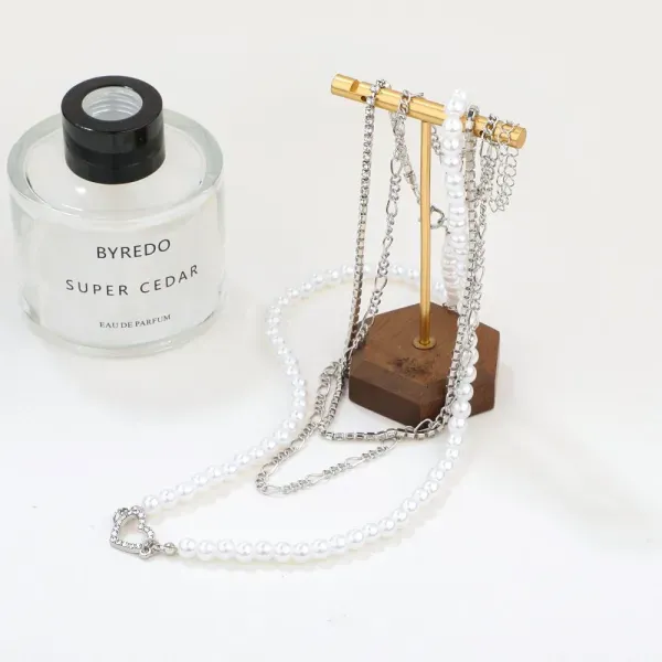 Triple Layer Heart Pearl Chain Necklace