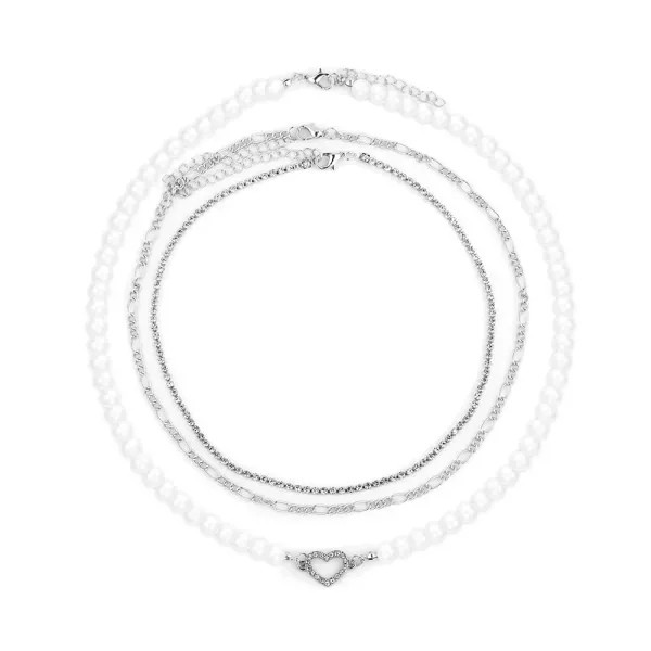 Triple Layer Heart Pearl Chain Necklace