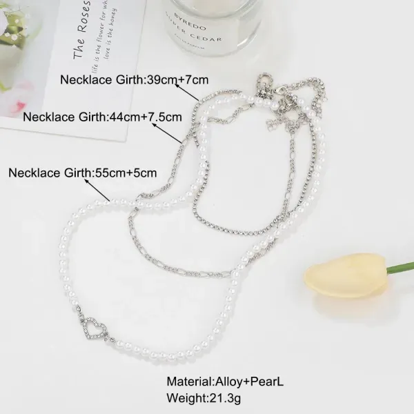 Triple Layer Heart Pearl Chain Necklace