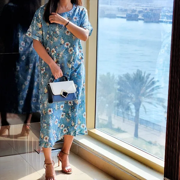 Blue Floral Chic Midi Dress