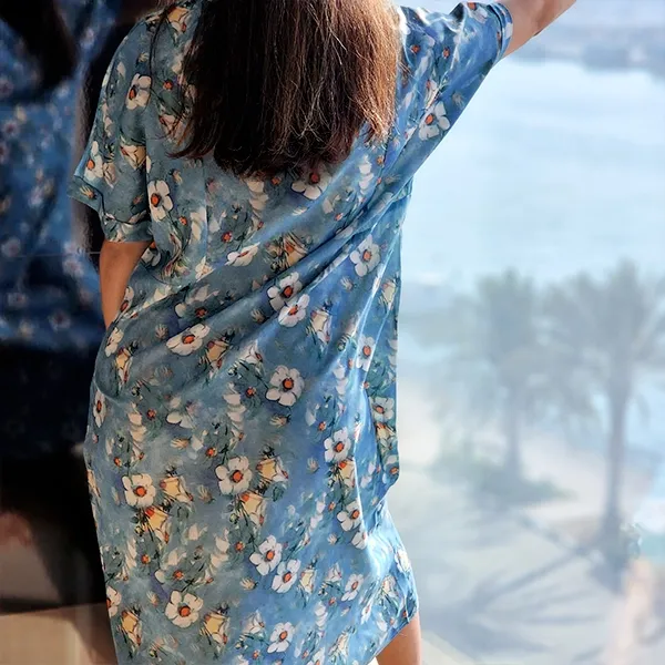 Blue Floral Chic Midi Dress