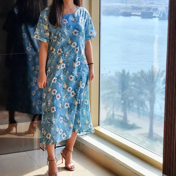 Blue Floral Chic Midi Dress