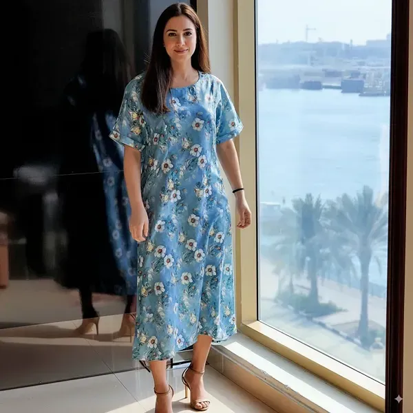 Blue Floral Chic Midi Dress