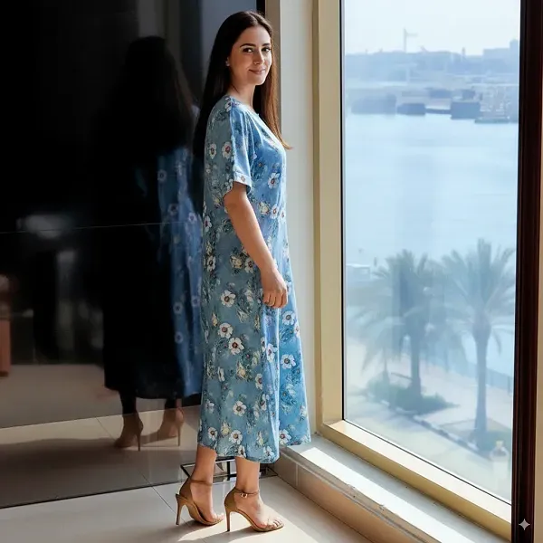 Blue Floral Chic Midi Dress