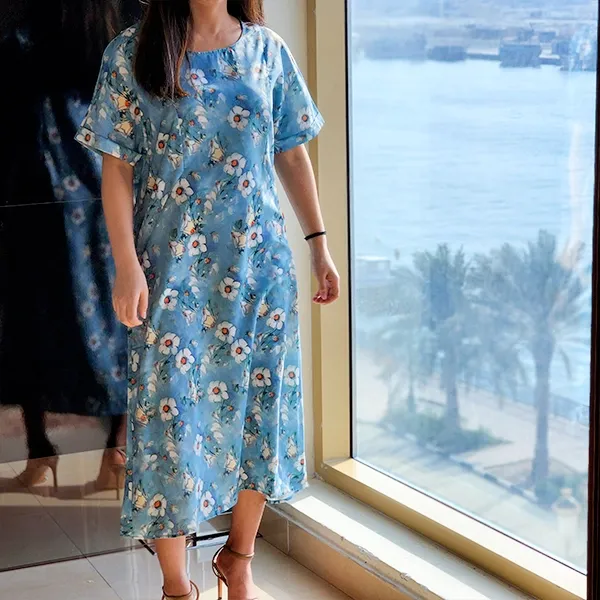 Blue Floral Chic Midi Dress