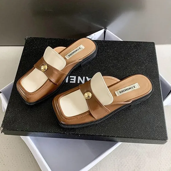 Retro Square Toe Dual Color Flat Mules