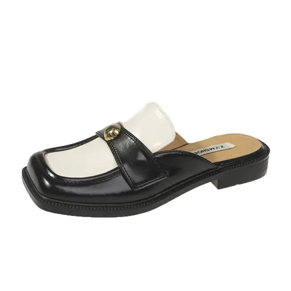 Retro Square Toe Dual Color Flat Mules