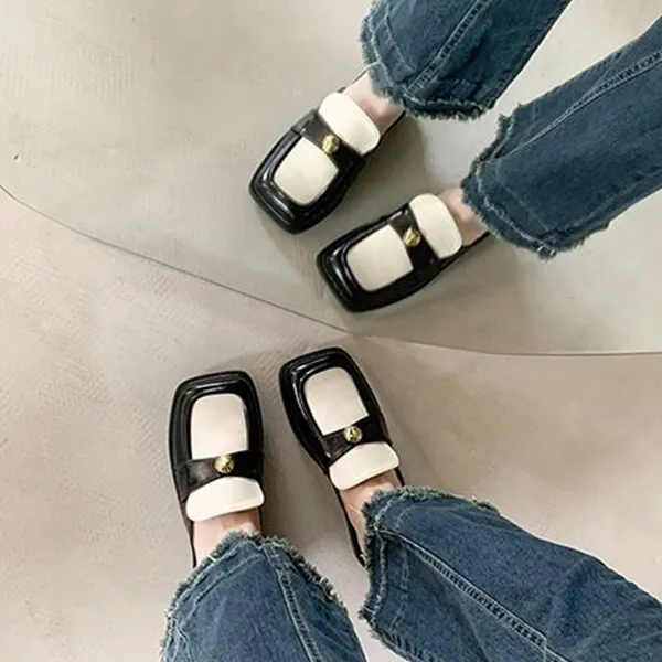 Retro Square Toe Dual Color Flat Mules