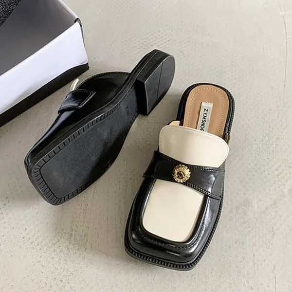 Retro Square Toe Dual Color Flat Mules