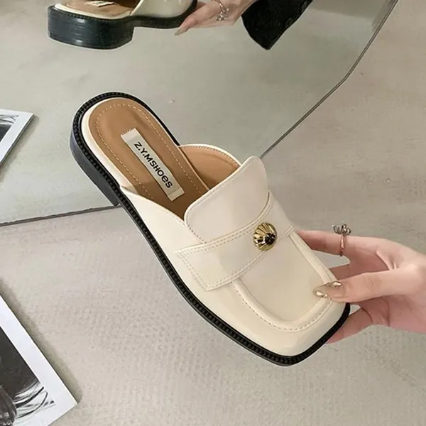 Retro Square Toe Dual Color Flat Mules