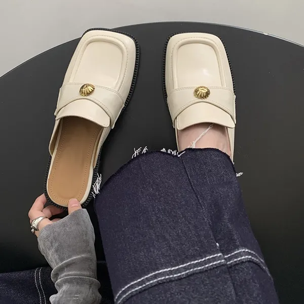 Retro Square Toe Dual Color Flat Mules