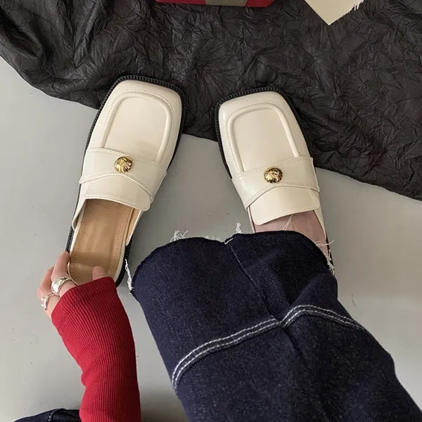 Retro Square Toe Dual Color Flat Mules