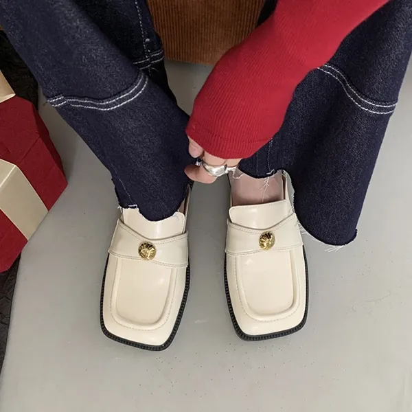 Retro Square Toe Dual Color Flat Mules