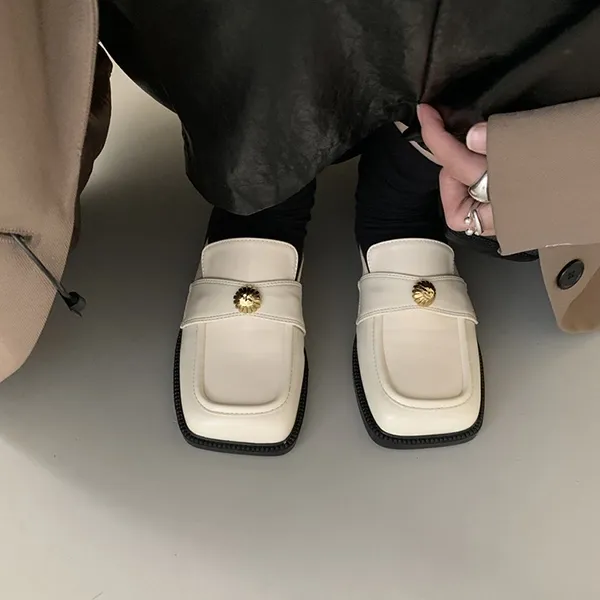 Retro Square Toe Dual Color Flat Mules