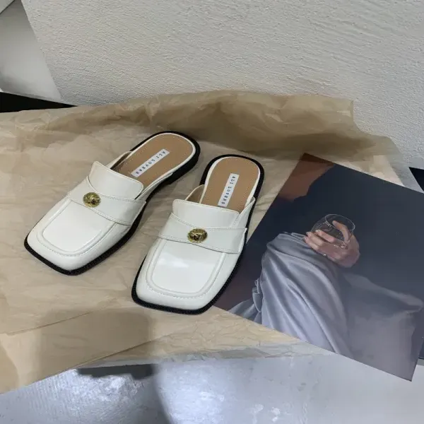 Retro Square Toe Dual Color Flat Mules