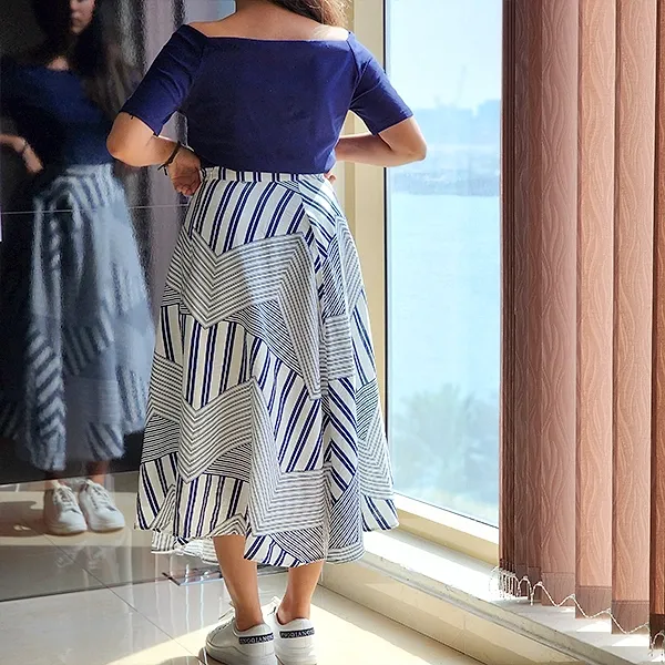 Striped Blue Boat Neck Two-Piece Set