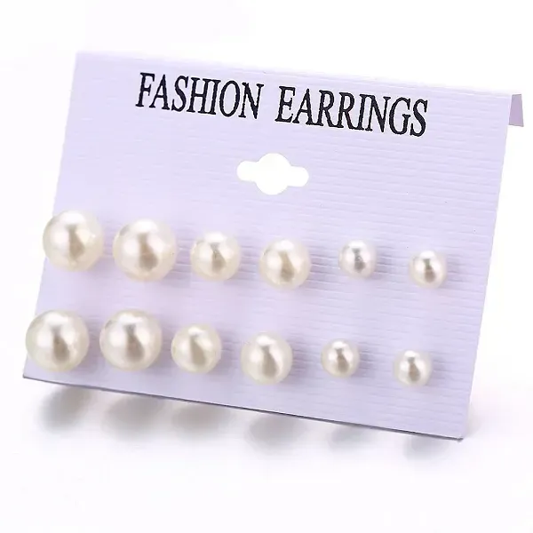 Thumbnail of 6 Pairs Mixed Size White Pearl Stud Earrings Set