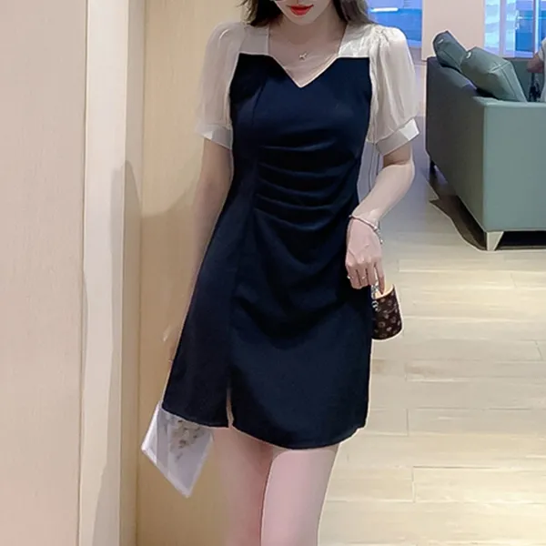 Thumbnail of Elegant Black and White Short Sleeve Party Dress