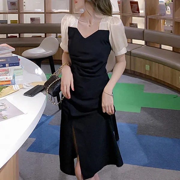 Thumbnail of Elegant Black and White Short Sleeve Party Dress