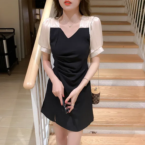 Thumbnail of Elegant Black and White Short Sleeve Party Dress
