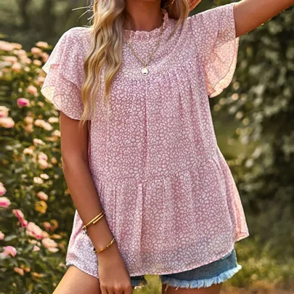 Floral Ruffle Sleeve Chic Tunic Top