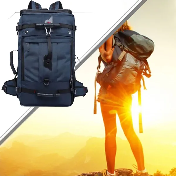 Men's Blue Canvas Travel Backpack - Waterproof  Adjustable Strap