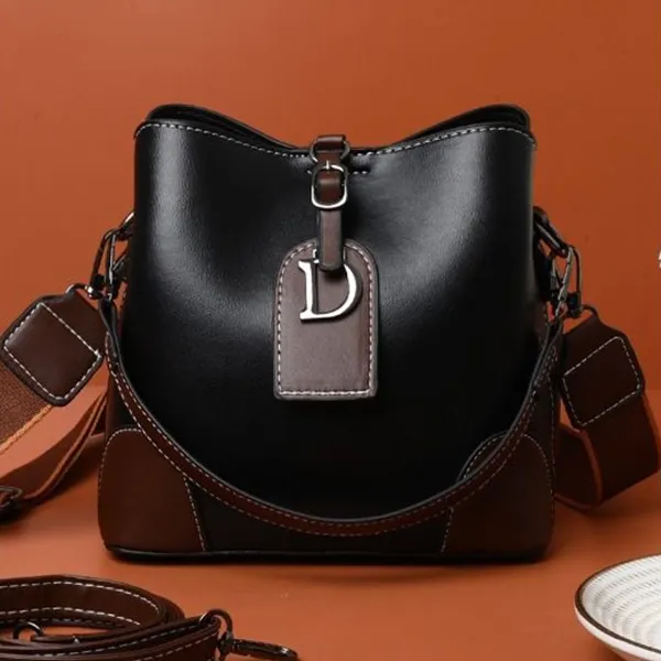 Chic Two-Tone Bucket Bag with D Charm | Dorbe UAE