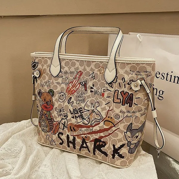 Thumbnail of Large Graffiti Print Tote Bag With Shoulder Straps