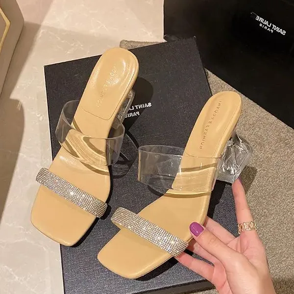 Rhinestone Clear Heel Sandals - Elegant Party Shoes