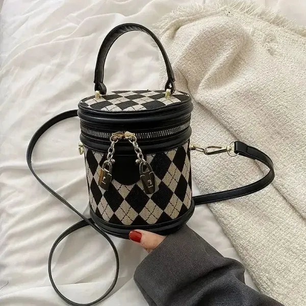 Thumbnail of Diamond Pattern Cylinder Bag With Chain Zipper