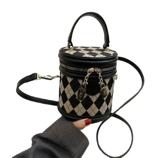 Thumbnail of Diamond Pattern Cylinder Bag With Chain Zipper