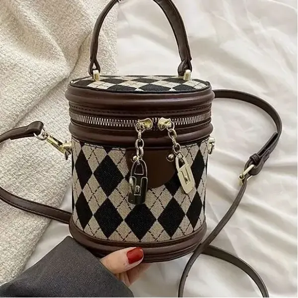 Thumbnail of Diamond Pattern Cylinder Bag With Chain Zipper