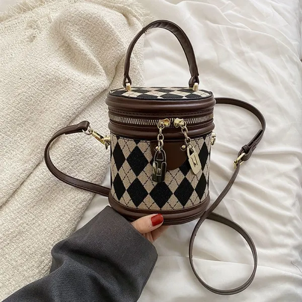 Thumbnail of Diamond Pattern Cylinder Bag With Chain Zipper