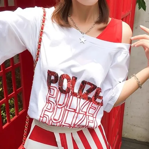 Thumbnail of Sequin Text Top and Striped Button Skirt Set