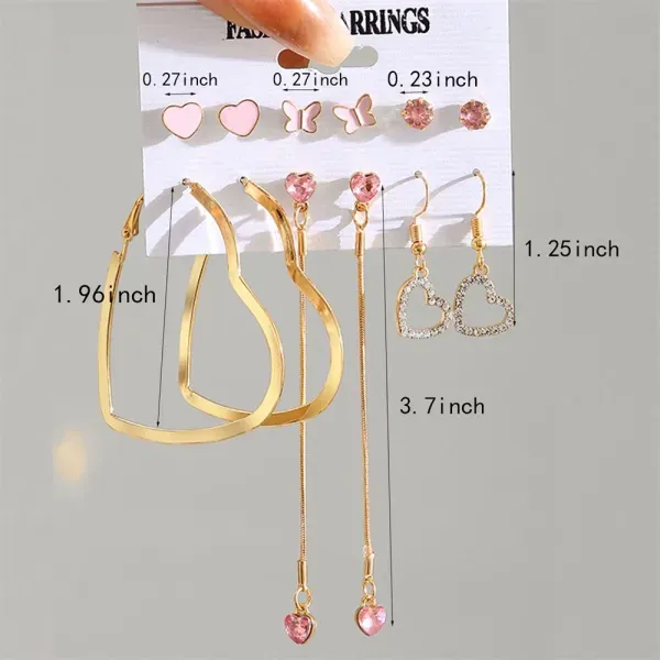 Thumbnail of 6-Pair Pink Heart and Butterfly Gold Earrings Set